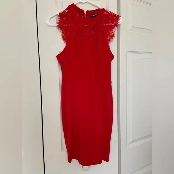 Express Vibrant Red Lace Dress - Picture 1 of 4